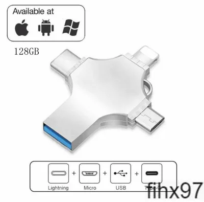 fihx97 128/256GB OTG USB Flash Drive for iPhone/iPad/Android 4 in 1 Pen Drive TYPE-C USB Stick Key