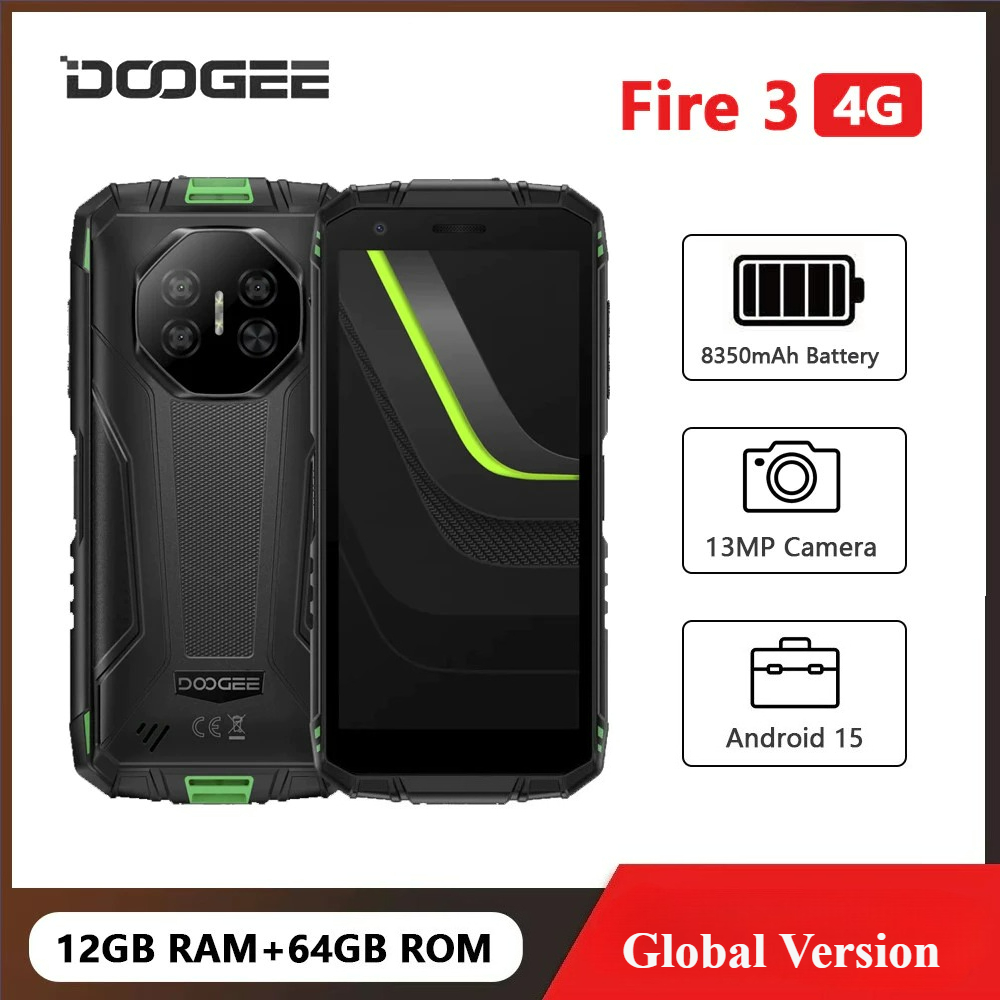 【Official shop】Doogee Fire 3 Rugged Smartphone 5.5 Inch Display 3(3GB+Up to 9GB Extended RAM)+64GB Mobile Phone 8350mAh Battery Android 15 13MP Camera 4G Cellphone NFC ราคา 4,590 บาท*ส่งฟรี