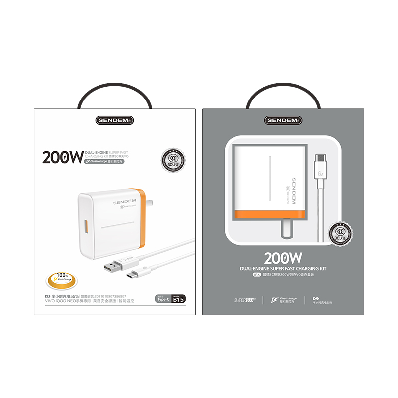 Bộ sạc siêu nhanh sendem b15 200w chân typec