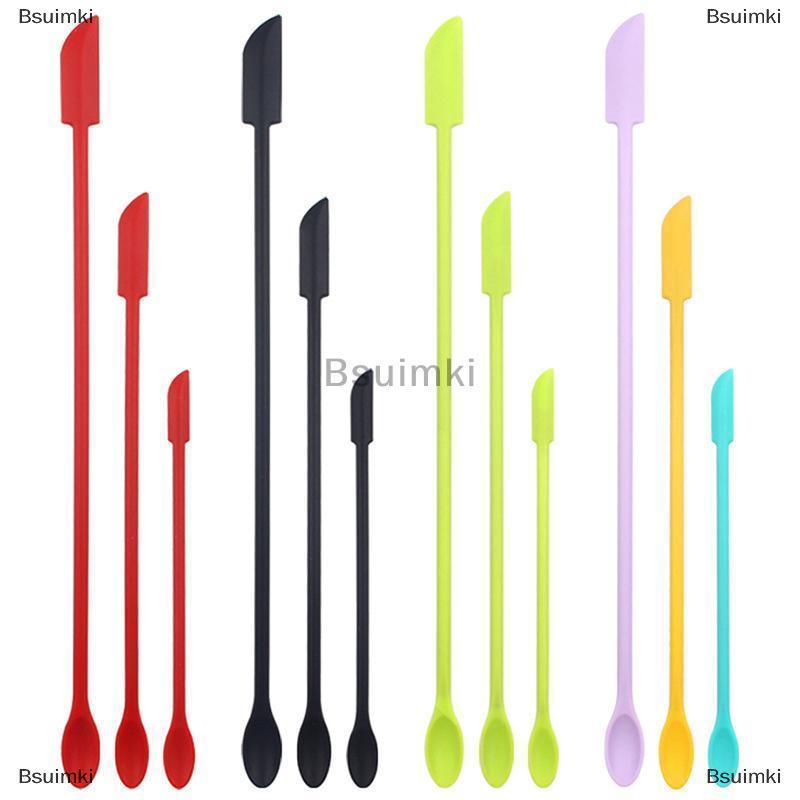 [COD] Bsuimki 3 cái kéo dài Silicone Scraper hai đầu Mỹ phẩm mứt sâu chai scraper