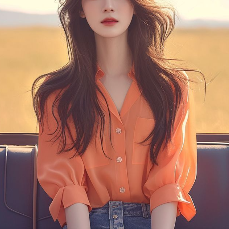 Áo màu cam luxqlo thời trang nữ áo kiểu dáng rộng đơn giản phong cách Hàn Quốc áo cộc tay mùa hè mỏn