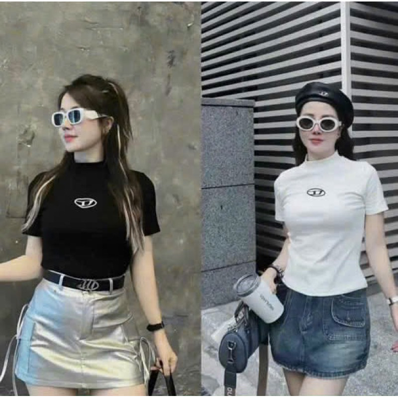 Áo thun baby tee tay ngắn ôm body HP FASHIONS, áo kiểu nữ cổ lọ màu đen trắng thun co giãn G688