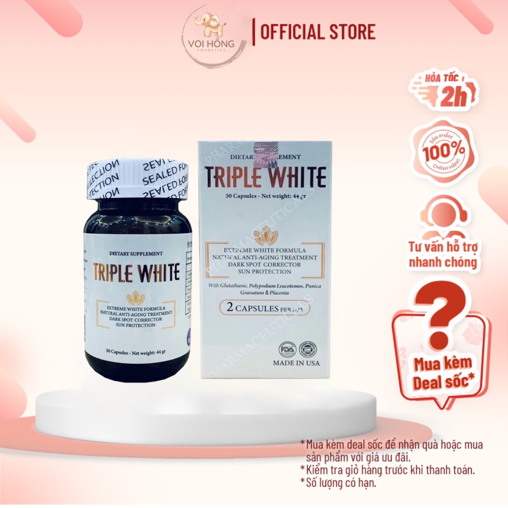 Viên uống trắng da Triple White - Viên uống Glutathion 1200mg, trắng da, mờ nám