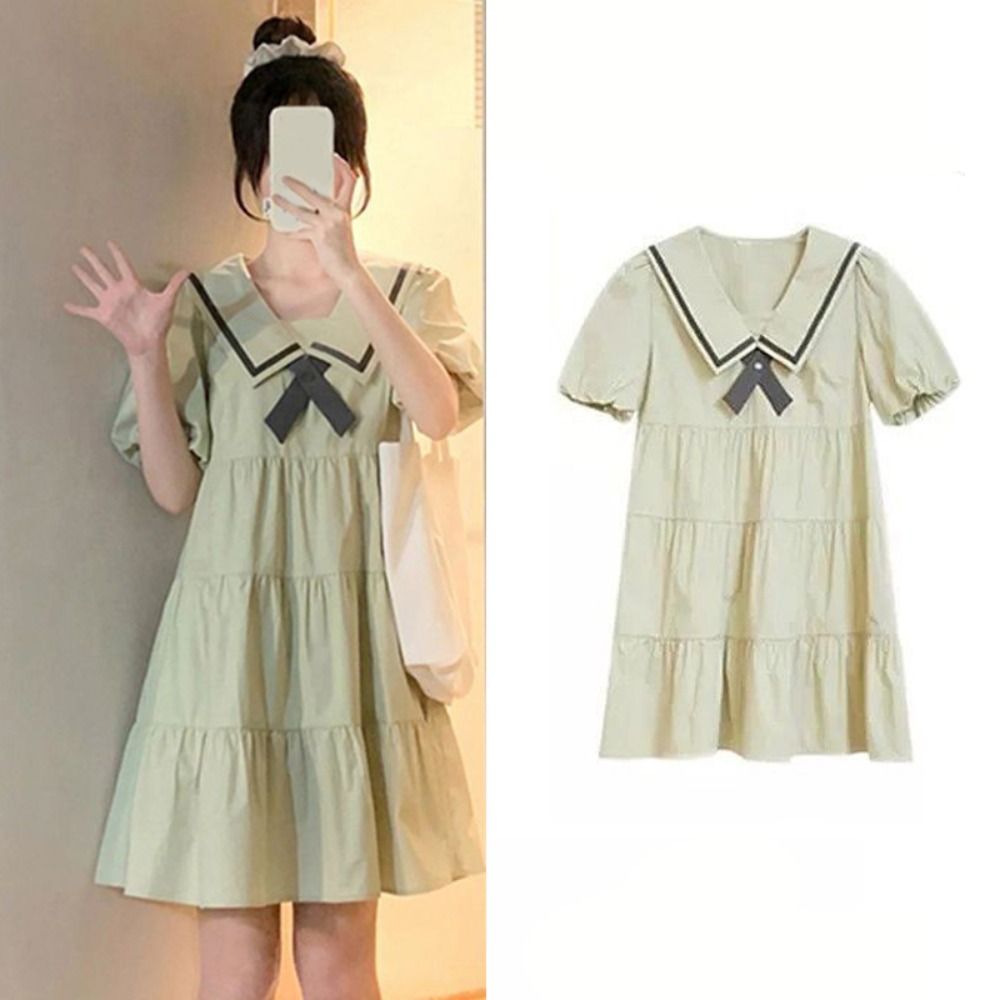 PALOA Nơ Váy công chúa cho bé gái Lỏng lẻo Phong cách Preppy Váy cho thanh thiếu niên Thanh lịch Tay áo ngắn phồng Váy bong bóng cho trẻ em Mùa hè