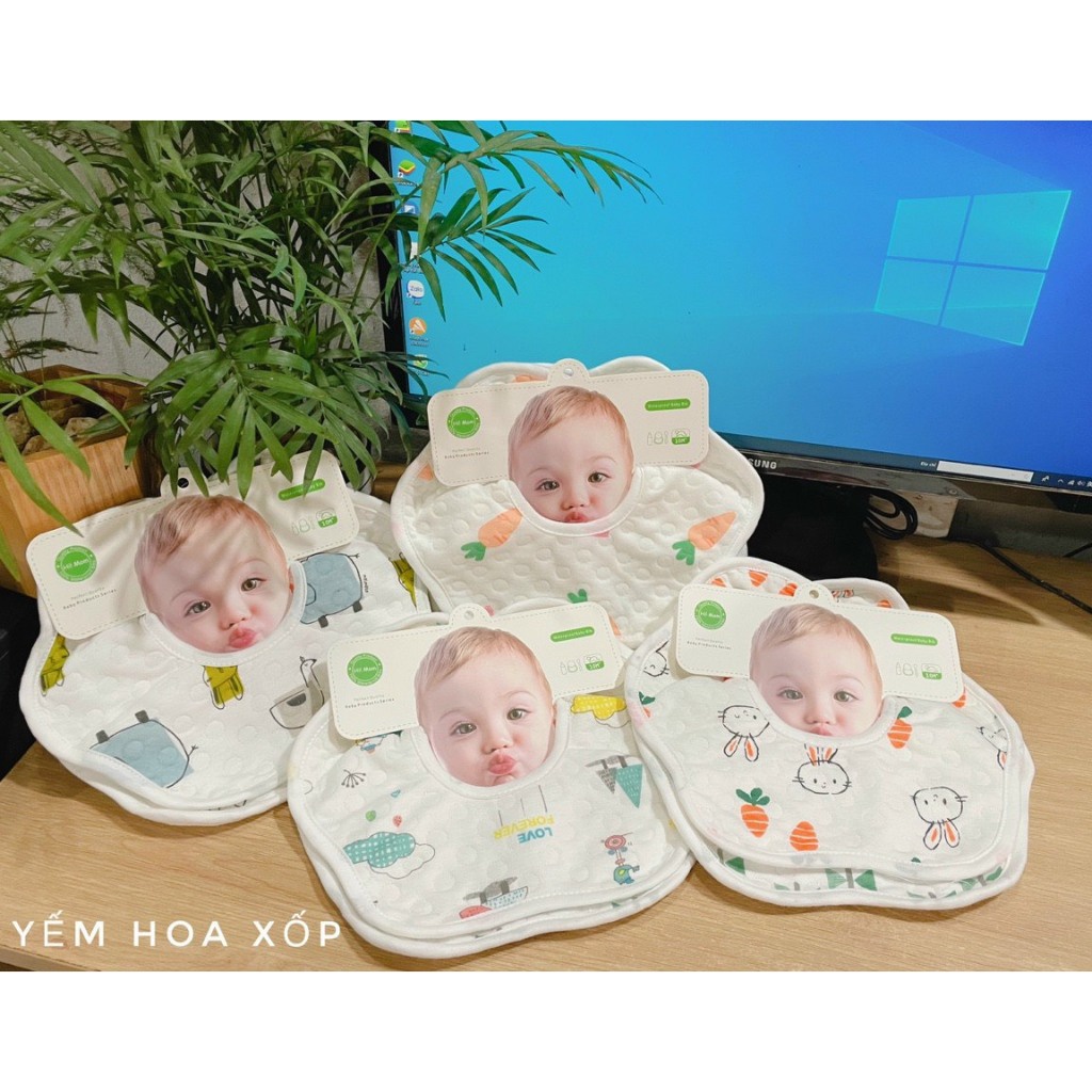 Set 2 Yếm Tròn Xốp 360 Độ Chống Thấm HiMom Mix Hình Đáng Yêu Cho Bé