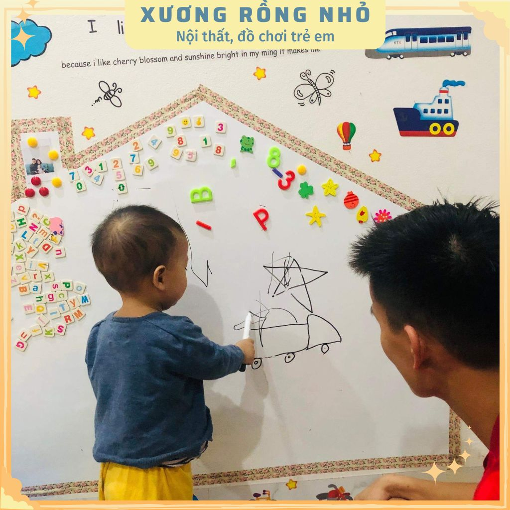 Bảng dán tường từ tính, Decal dán tường cho bé tập vẽ, tập viết có nam châm từ tính