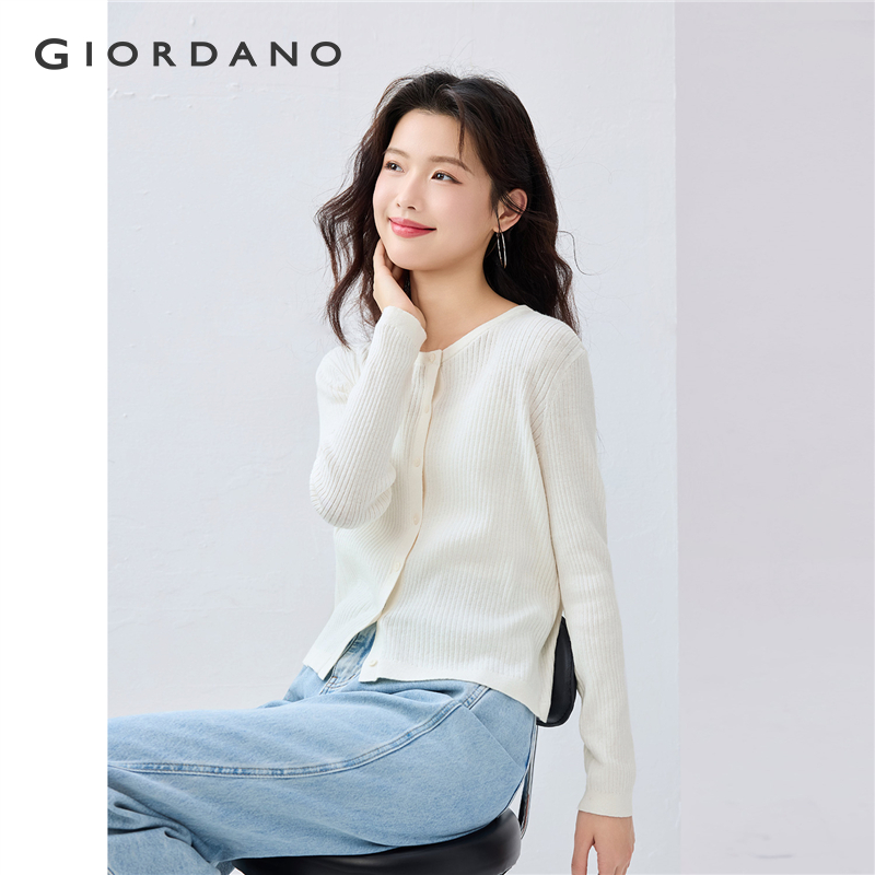 GIORDANO Women Cardigans 100% Cotton Simple Basic Cardigans Crewneck Long Sleeve Smooth Fashion Casual Ribbed Cardigans 13355204 ราคา 903 บาท*ส่งฟรี
