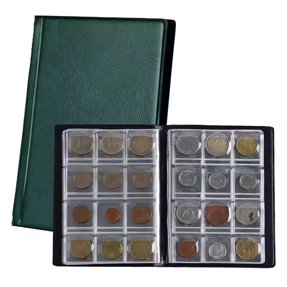 Tập sách Bộ sưu tập tiền xu nhỏ gọn 120 lưới với bảo vệ bìa da