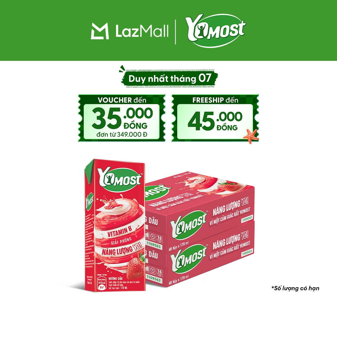 Combo 2 Thùng 48 Hộp Sữa Chua Lên Men Tự Nhiên Yomost Hương Dâu 170ml (48x170ml)