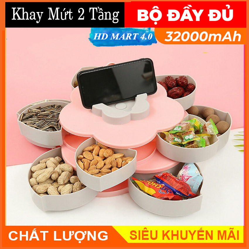 Khay đựng mứt tết 2024 tự xoay hình cánh hoa sen 1 tầng 5 ngăn cao cấp - Hộp đựng bánh mứt cánh hoa sen 2 tầng - Hộp đựng bánh kẹo - Khay đựng bánh mứt xuân 2024
