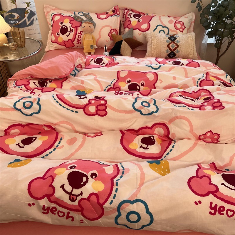 Girly Heart Strawberry 1.8m bedding four-piece set quilt quilt cover single student dormitory ราคา 613 บาท*ส่งฟรี