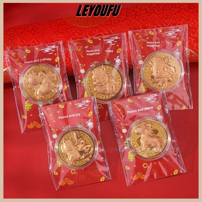 LEYOUFU 1 3Pcs Năm của Ngựa Kỷ Niệm Huy Chương 2026 Hoàng Đạo Ngựa Giả Vàng Lá Thẻ Lưu Niệm Đồng Xu Kim Loại Thủ Công Mỹ Nghệ Tổ Chức Sự Kiện Quà Tặng Lưu Niệm