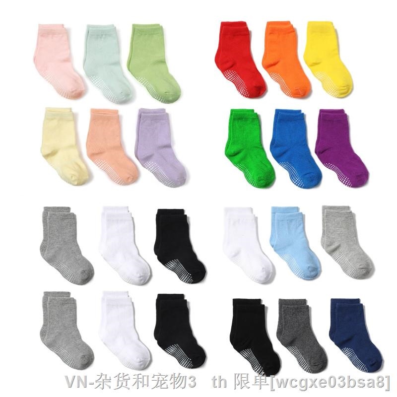 【CC】▤✼♟ 6 Pairs/lot Cotton Sock with Rubber Grips Children's Anti-slip Boat Socks Non-slip for Boys1-3 Years