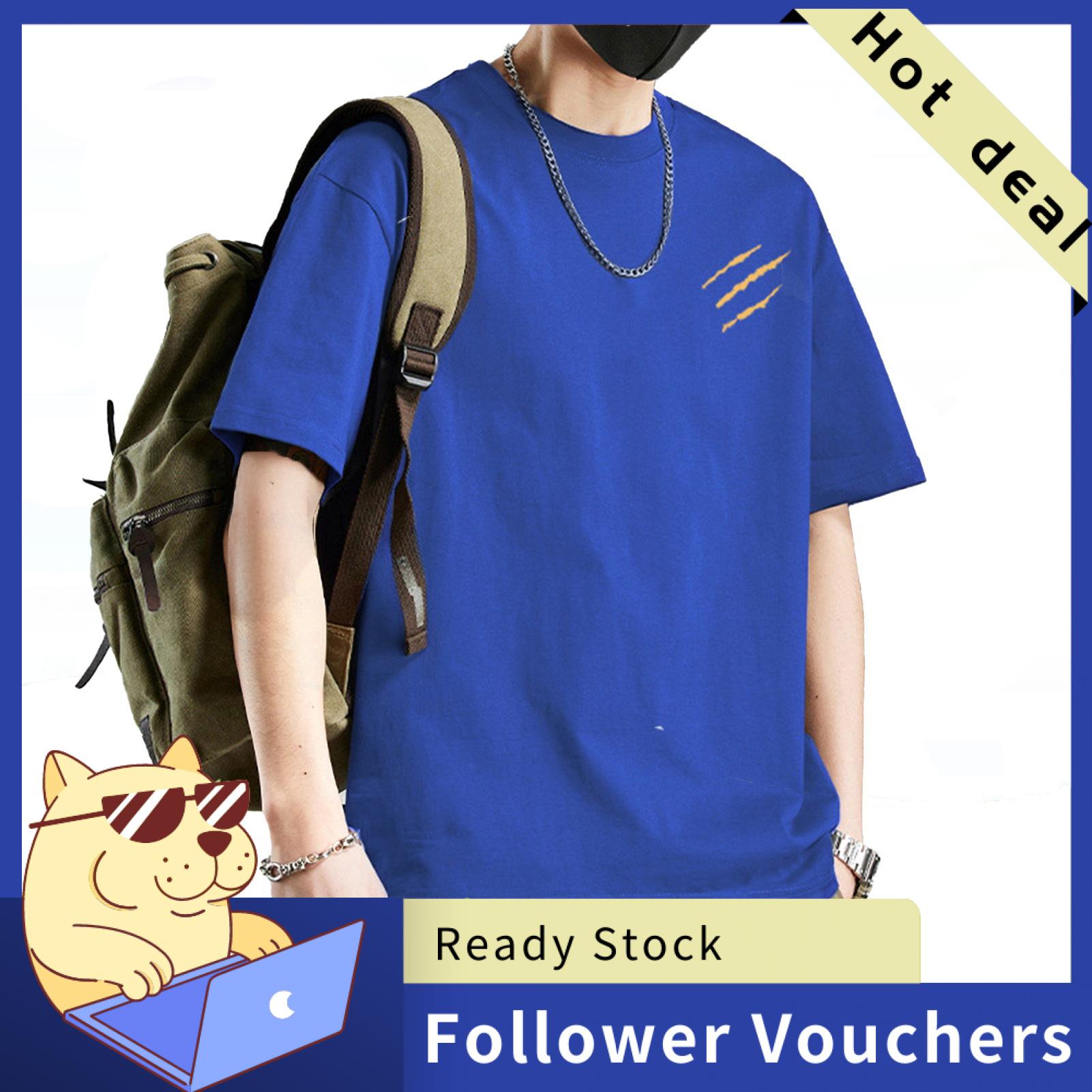 Suludong Comfortable Men Top Loose Fit Men T-shirt Men's Cotton Blend T-shirt Casual Solid Color Crew Neck Summer Tee Breathable Loose Fit Shirt for Daily Wear Beach Street Fashion - 4