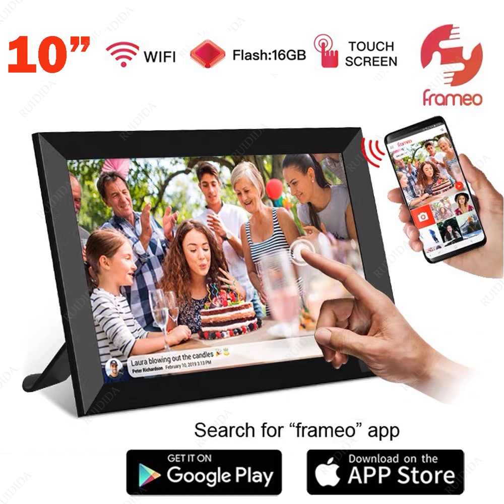 10.1Inch Frameo Digital Photo Frame WIFI Digital Picture Frame Smart Electronic Image Album Bulit-in 16GB for Gift Giving