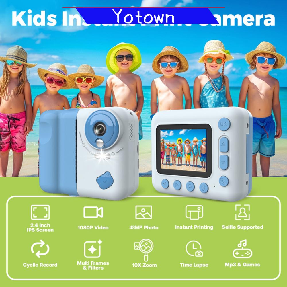 Yotown Máy Ảnh In Tức Thì Cho Trẻ Em Máy Ảnh Trẻ Em Máy Ảnh Kỹ Thuật Số 1080P Cho Trẻ Em Màn Hình IPS 2.4 Inch Zoom 10X Pin Tích Hợp Với Giấy In Nhiệt Bút Màu Dây Đeo Cổ Thẻ TF 32GB Quà Tặng Lễ Hội Sinh Nhật