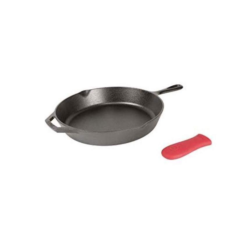 Lodge 12 Inch Cast Iron Skillet. Pre-Seasoned Cast Iron Skillet with Red Silicone Hot Handle Holder. Singapore