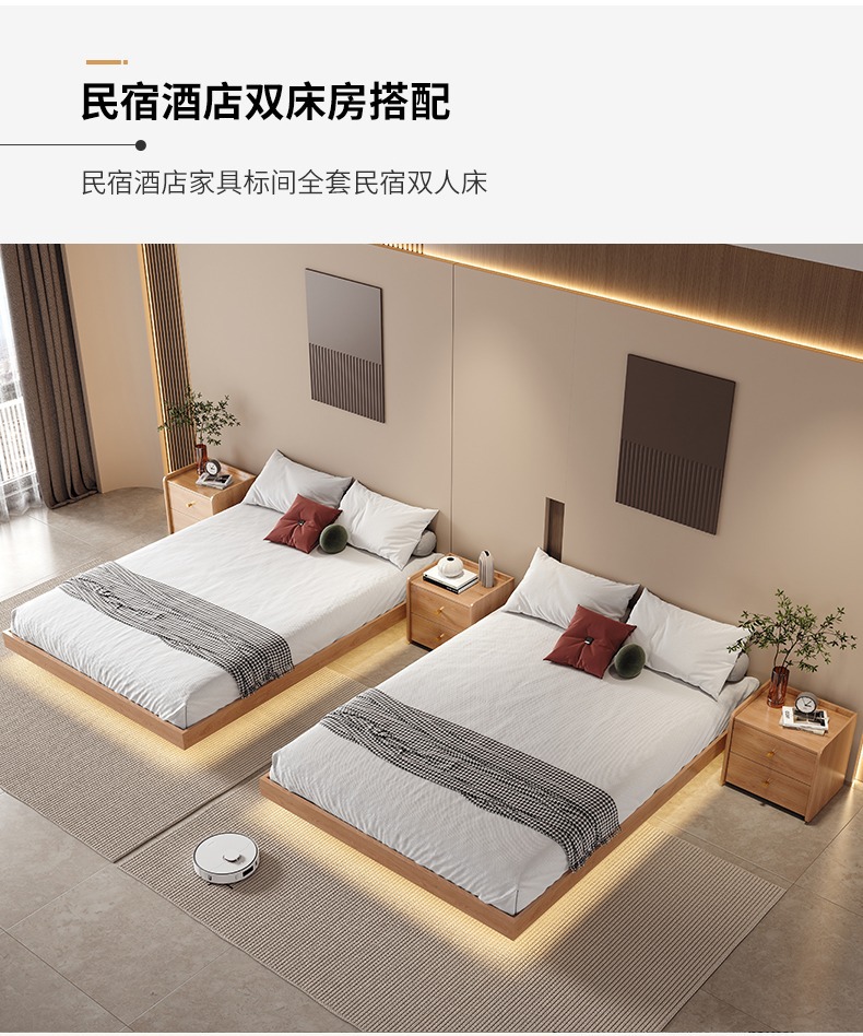 Giường treo kiểu Nhật Bản giường tatami hiện đại đơn giản không có giường đầu giường giường đôi và giường ăn sáng giường ngắn