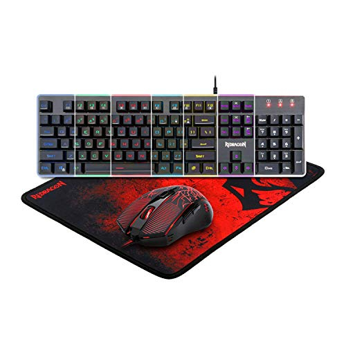 Redragon S107 PC Gaming Keyboard and Mouse Combo & Large Mouse Pad, Mechanical Feel, RGB Backlit & Edge Side Light Illumination Keyboard 3200 DPI Mouse for Windows PC (Keyboard Mouse Mousepad Set) Singapore
