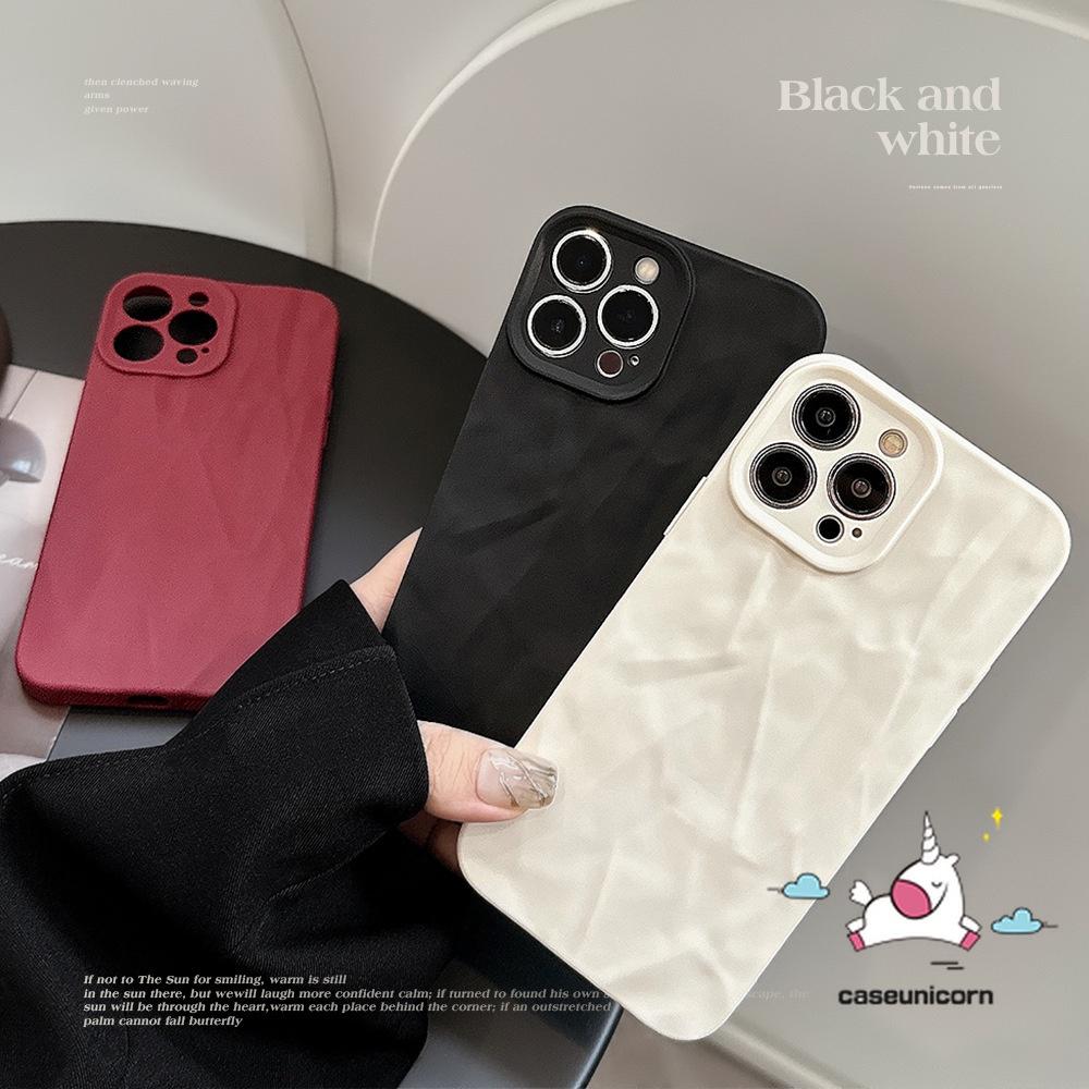 Caseunicorn màu trơn mờ nếp nhăn bất thường sang trọng Ốp chống sốc tương thích cho iPhone 7 Plus 11 12 15 13 14 Pro Max XR 7 8 Plus x XS MAS SE 2020 Ốp nhựa TPU mềm đơn giản màu đen trắng đỏ