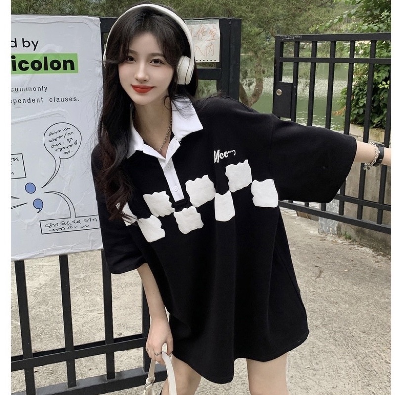 Áo Thun Polo Unisex MOC màu XANH LÁ/ĐEN form rộng  Chất thun cotton form nam nữ unisex/Áo thun có cổ