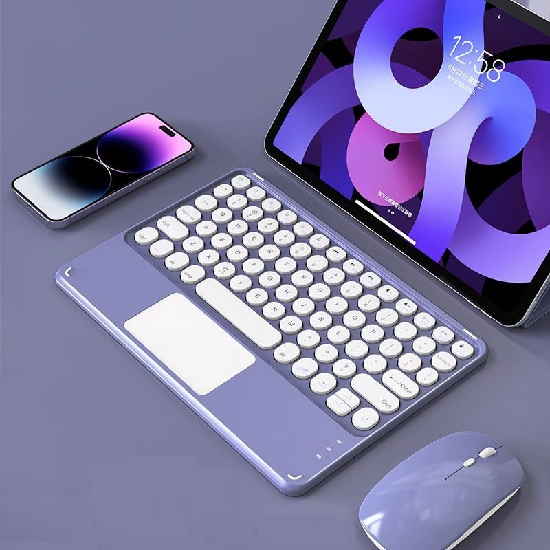 Portable Keyboard for Blackview Tab 7 4G 7 Pro 10.1inch 5 9 10 13 6 DK034 8E 12 Wifi 4G A7 Kids 15 16 11 SE for Oscal Pad 15 60 with Touchpad 10 Inch Round Keyboard Mouse