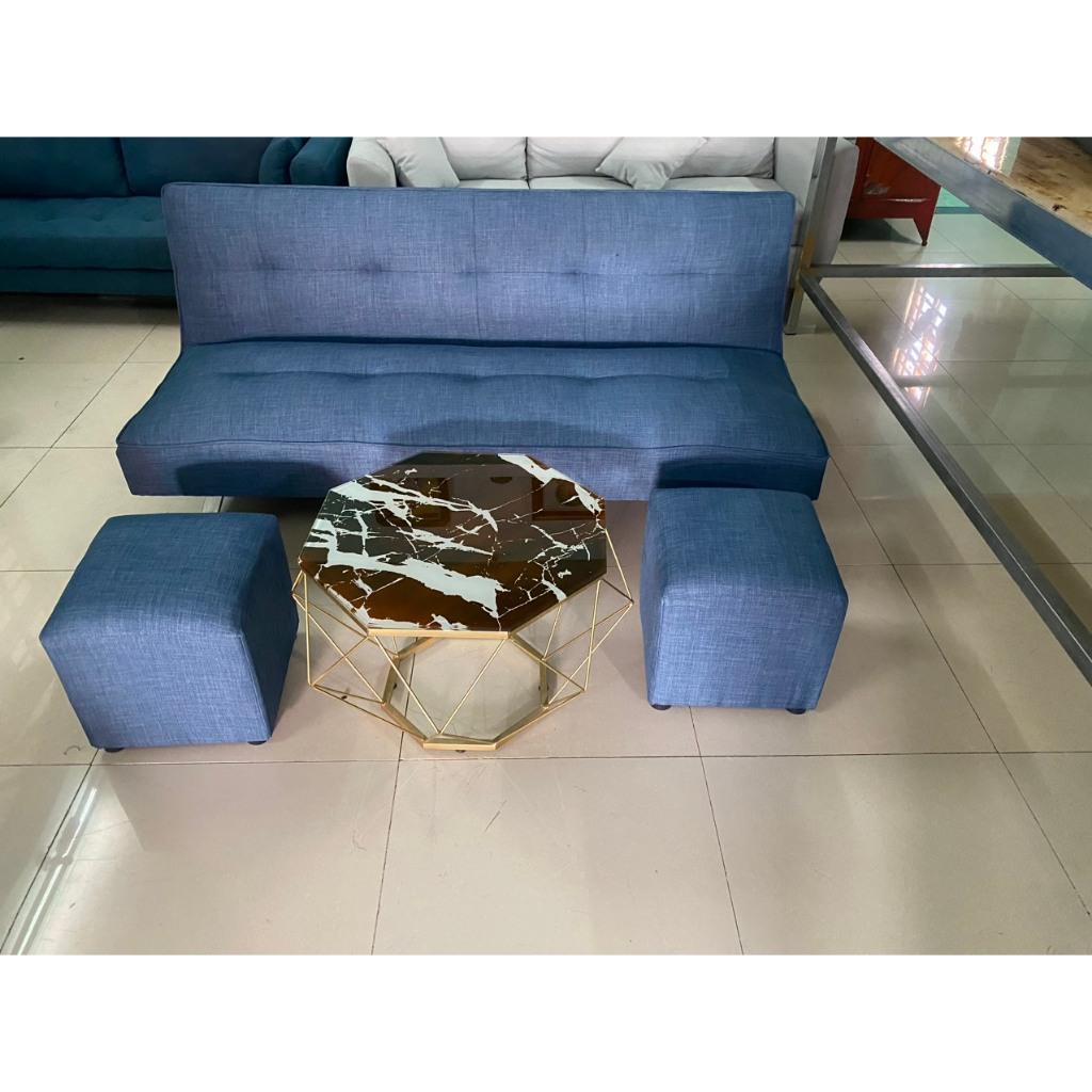 Sofa giường nằm nệm êm ái 3 trong 1 chất vải bố màu xanh dương