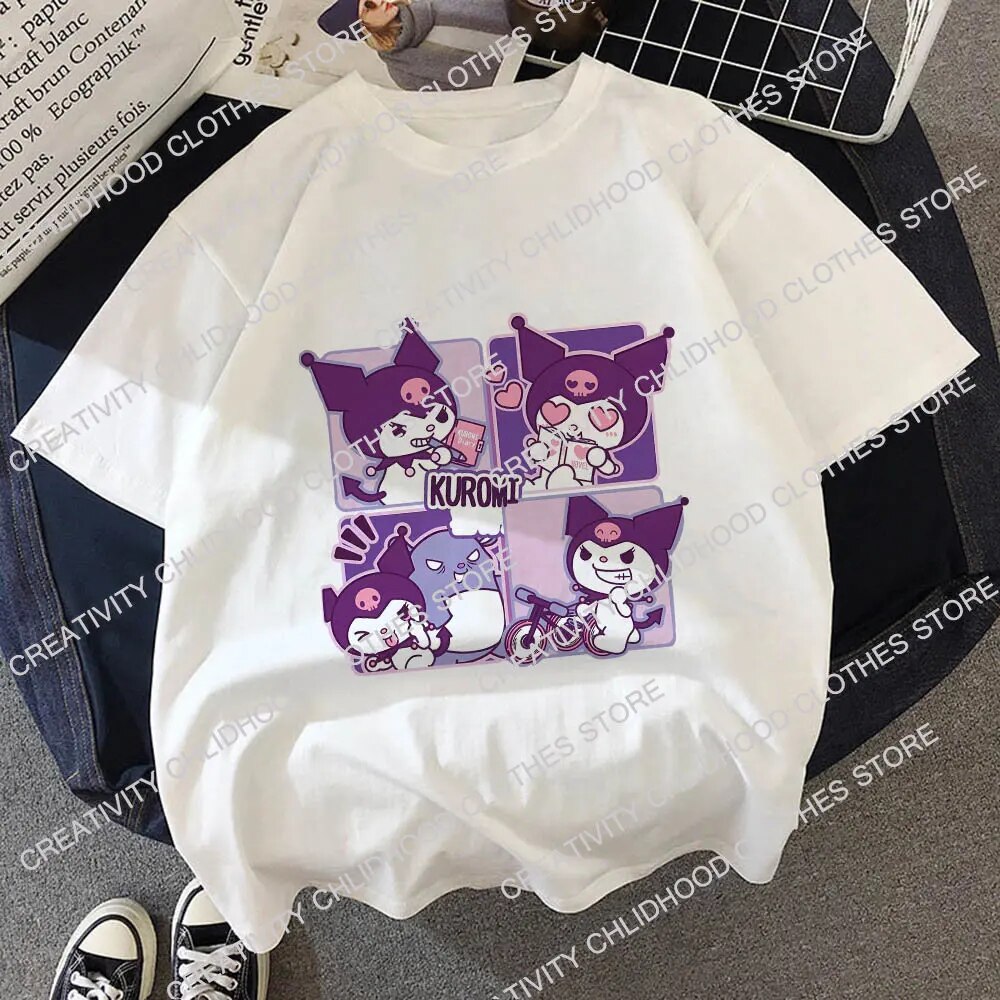 Sanrio Kuromi Children T-Shirt Hello Kitty Y2K Clothes Kawaii Anime Funny Cartoons Kid Boy Girl Tee Shirts Fashion Casual Tops - 3