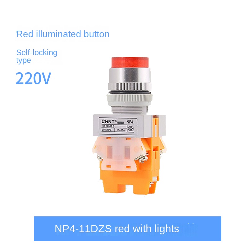 Nút Nhấn NP4-11DZS giữ đỏ đèn 220V | Tự Phục Hồi NP4-11BN/NP4-11BNZS/NP4-11ZS/NP4-11M/NP4-11DN/NP4-11DZS/NP4-11X/NP4-20X 22mm CHINT – Điều Khiểm Chính Xác