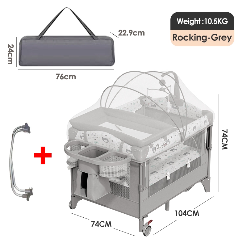 COCOBB Baby Rocking Crib Folding Swing Crib With Mosquito Net And Diaper Table Childrens Play Bed RIM