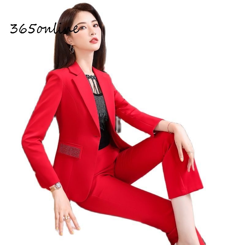 Extro & Vert oversized blazer and pants set in ruby red velvet | ASOS
