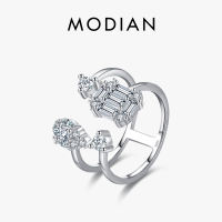 Modian 925 Sterling Silver Sang Trọng Lấp Lánh CZ Nhẫn mở Cổ Điển Wedding giọt nước Nhẫn nữ trang sức kỷ niệm Quà Tặng