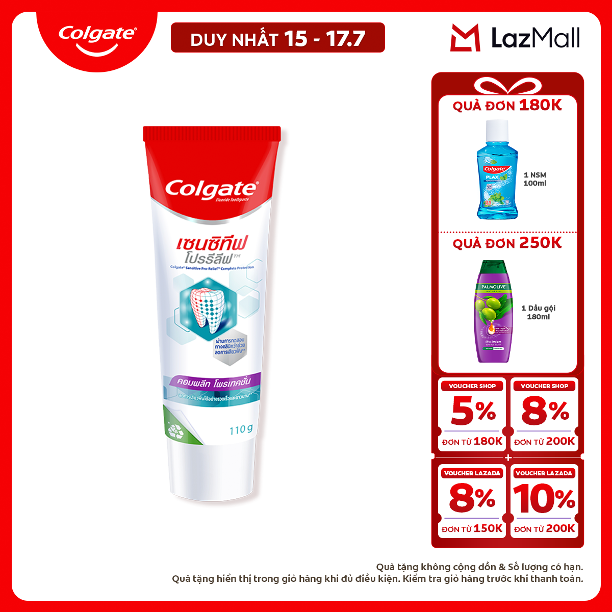 [Chỉ 15-17.7_X2 Voucher giảm đến 18%] Kem đánh răng Colgate ngăn ê buốt Sensitive Pro Relief bảo vệ toàn diện dành cho răng nhạy cảm 110g