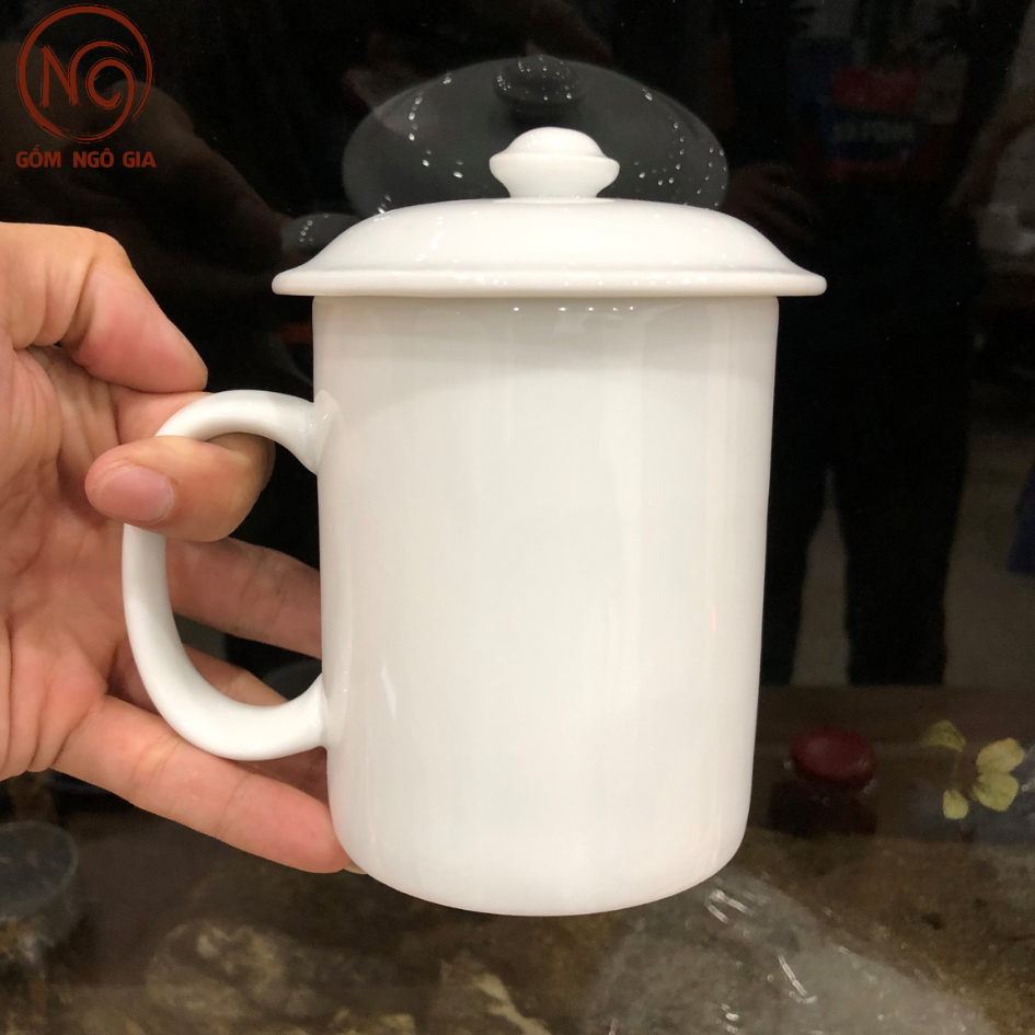 Cốc trắng quai c gốm sứ bát tràng, cốc uống nước gốm ngô gia
