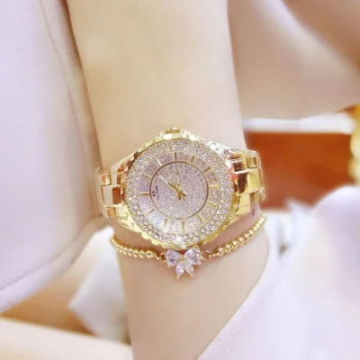 Diamonds Fashion Casual Women Quartz Watch Luxury Gold Stainless Steel Brand Rhinestone Dress Lady Watch (Gold) - intl