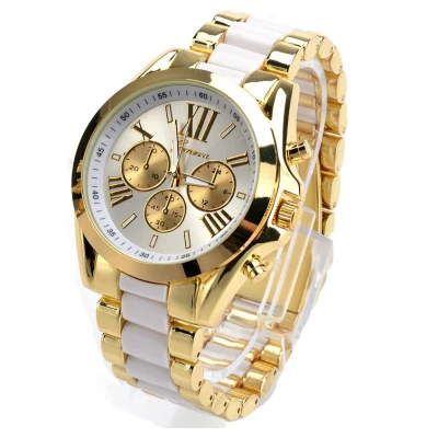 Jo.In Menswear Quartz Full Steel Watch Women Watches Casual Dress Ladies Wrist Watch Gold Dial Alloy Watch (White)