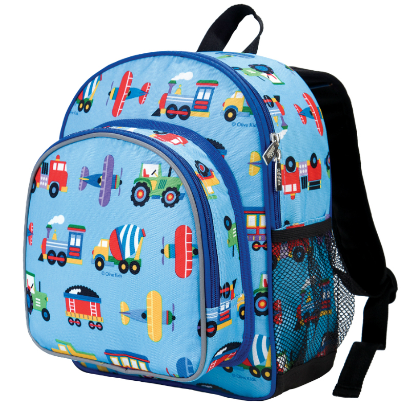 Wildkin Olive Kids Trains, Planes & Trucks Pack n Snack Backpack School Bag