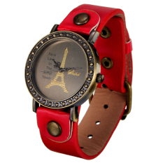 Women Vintage Eiffel Shape Black Lether Quartz Wrist Watch - intl