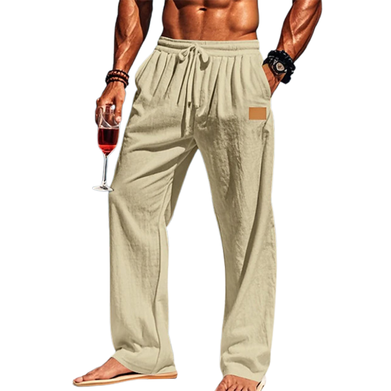 UHH Men Casual Pants Drawstring Waist Trousers Men's Casual Loose Fit Trousers with Drawstring Waist – Comfortable Solid Color Pants for Fitness Running Outdoor Activities – Lightweight for Everyday - 2
