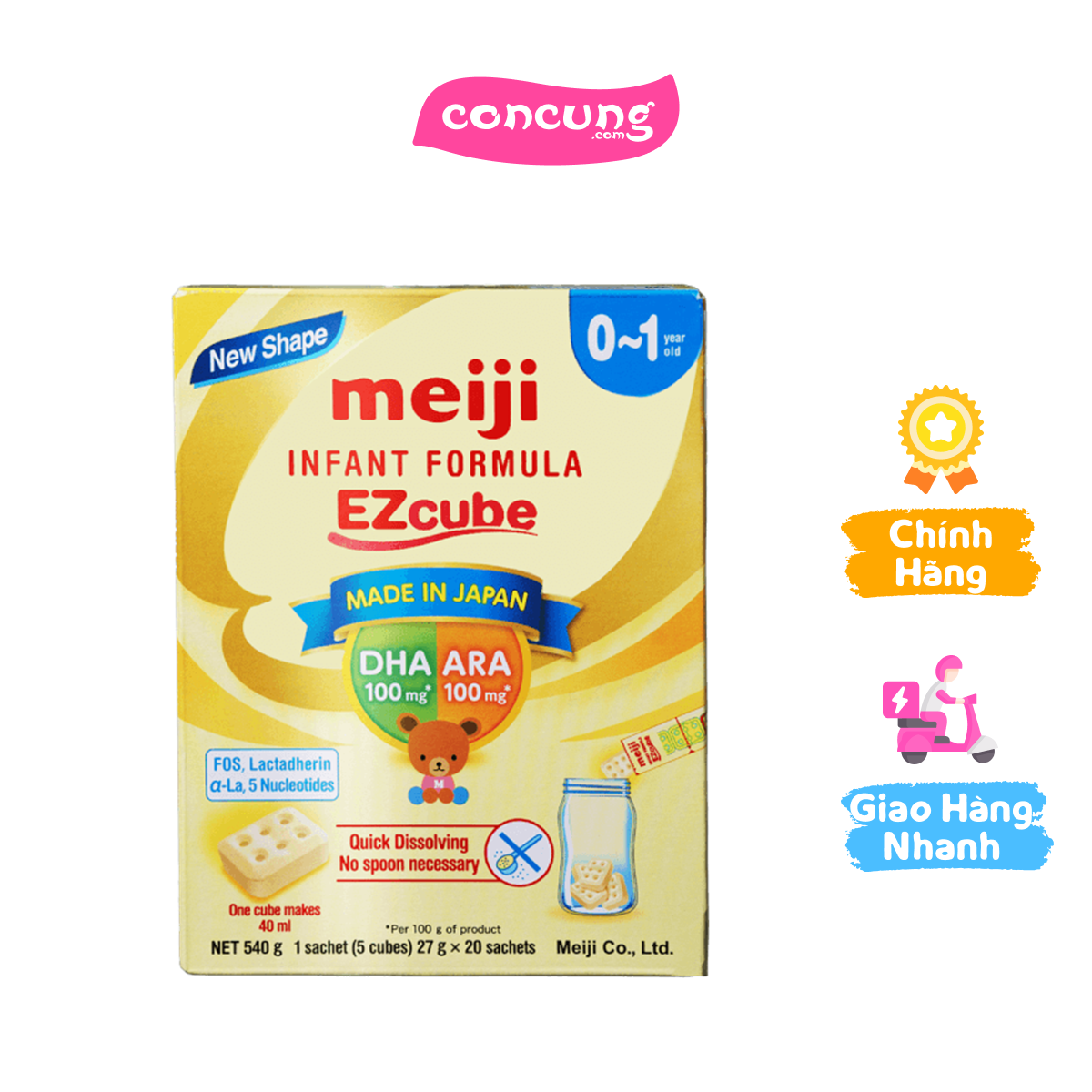 Sản phẩm dinh dưỡng công thức cho trẻ từ 0-12 tháng: Meiji 0-1 year old Infant Formula Ezcube 540g