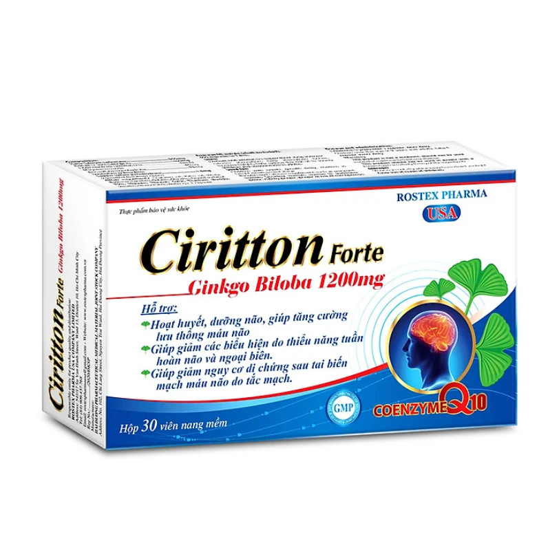 Hoạt huyết dưỡng não Ciritton Forte Ginkgo Biloba 1200Mg - Hộp 30v