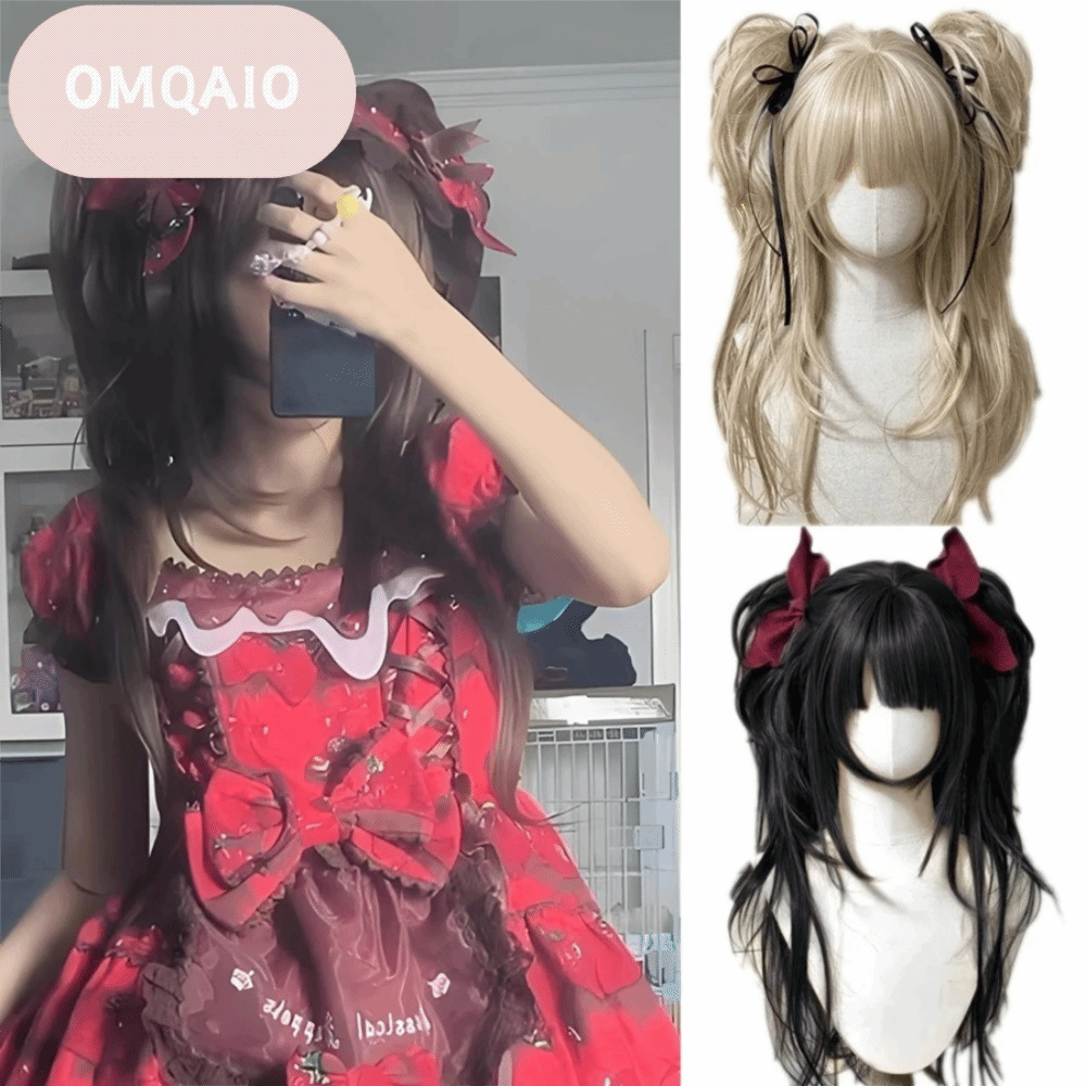 OMQAIO บลอนด์ วิกผมลอนยาวแบบโลลิต้ามีหน้าม้า วัสดุสังเคราะห์ คอสเพลย์ วิกผมฮาโลวีนคริสต์มาส น่ารัก แบบหลายชั้น วิกผมหางม้าคู่ สาว ราคา 653 บาท*ส่งฟรี