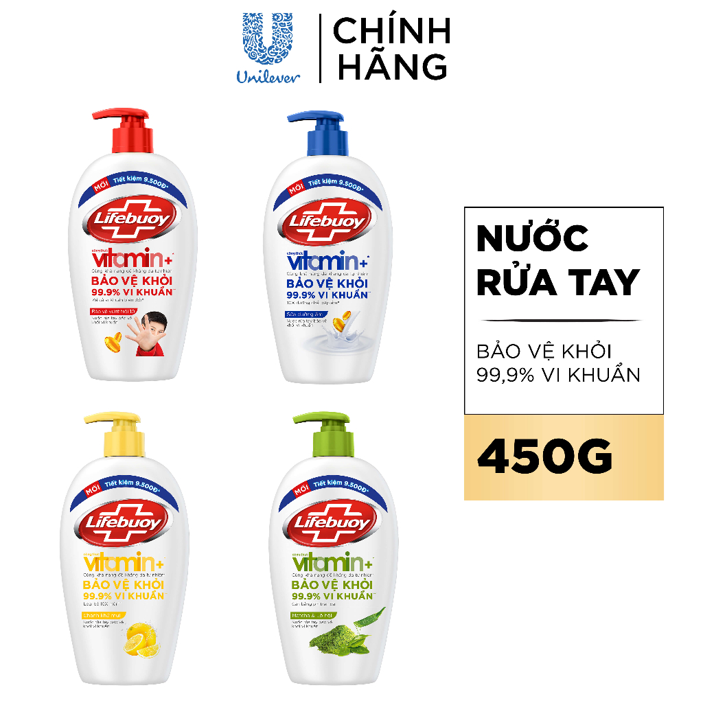 Nước rửa tay lifebuoy diệt khuẩn ion bạc 450g