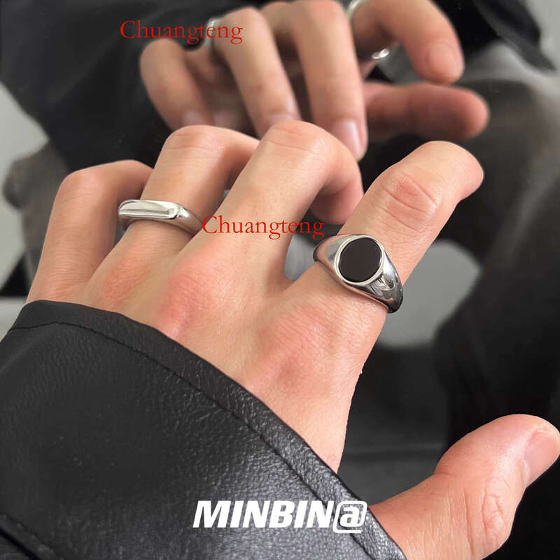 Ins Oval Hip-Hop Black Men's Titanium Steel Ring Chuangteng-Cb