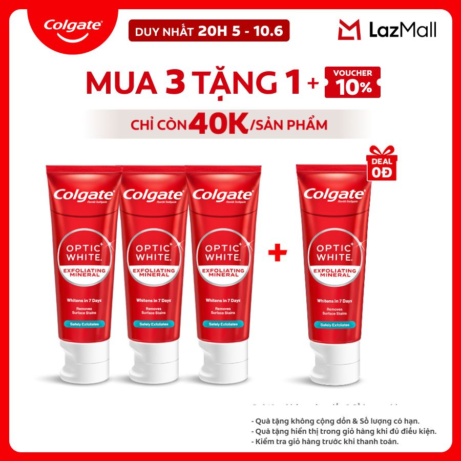 [Chỉ 20H 5-10.6_Mua 3 tặng 1] Bộ 3 Kem Đánh Răng Colgate trắng răng Optic White cho răng sáng bóng từ tinh thể khoáng trắng