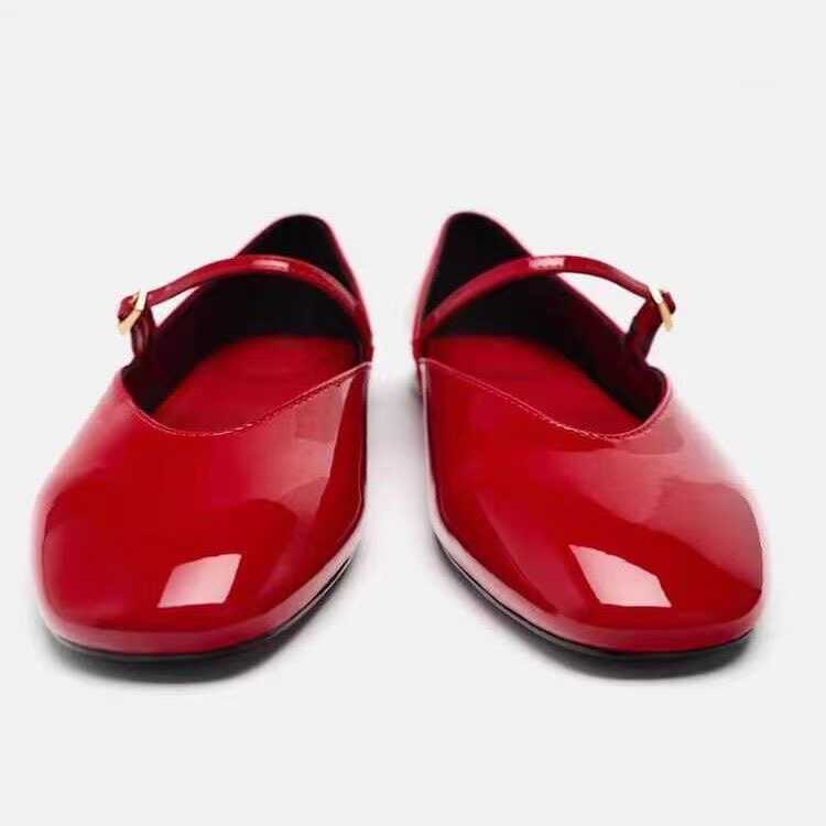 Authentic ZARAˉ 2024 imported Spain New Explosion Women's Shoes Patent Leather Mary Jane Casual Round Head Ballet Wide Foot Flat Shoes UNIQLO