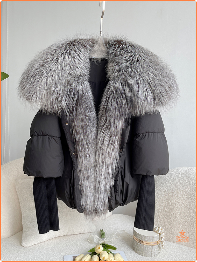 [op105] Janveny Large Real Silver Fox Fur Collar 2023 White Duck Down Jacket Women Winter Luxury Puffer Coat Oversize Feather Outwear ราคา  12,684 บาท*ส่งฟรี