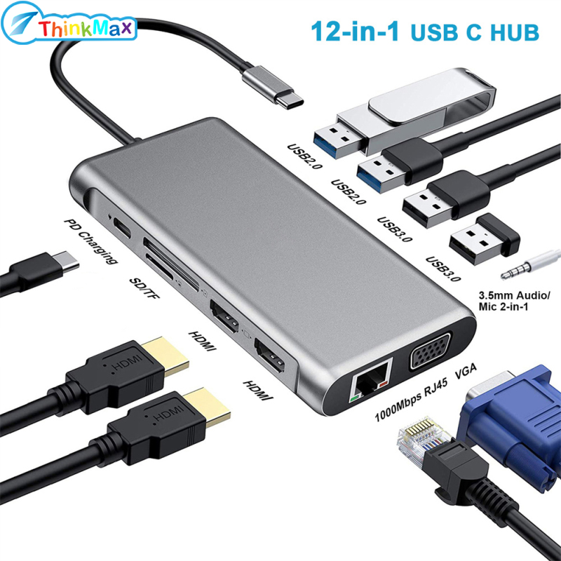 USB C ฮับต่อพ่วงบล็อกสำหรับชาร์จเดสก์ท็อปฮับชาร์จไฟ12 In 1ตัวเชื่อมต่อเครื่องอ่านการ์ดอะแดปเตอร์ชาร์จในรถยนต์สำหรับเกมคอนโซลโทรศัพท์อัจฉริยะแท็บเล็ตแล็ปท็อป ราคา 1,118 บาท*ส่งฟรี