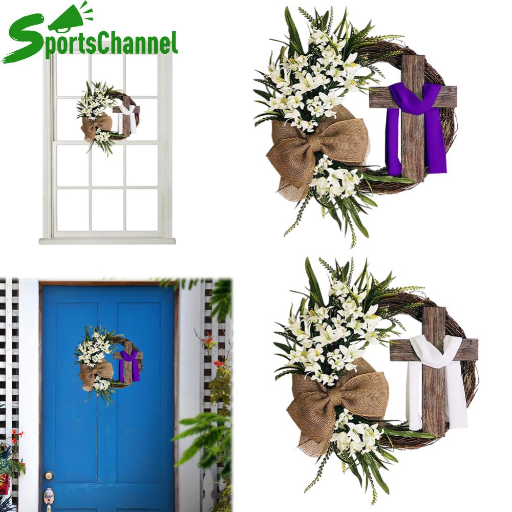 Phục Sinh Vòng hoa Thanh Lịch Với Bow treo cửa Trang Trí Tái Sử Dụng Handmade Chữ Thập Vòng hoa Cho Nhà Phía Trước Cửa Tường Trang Trí Nội Thất