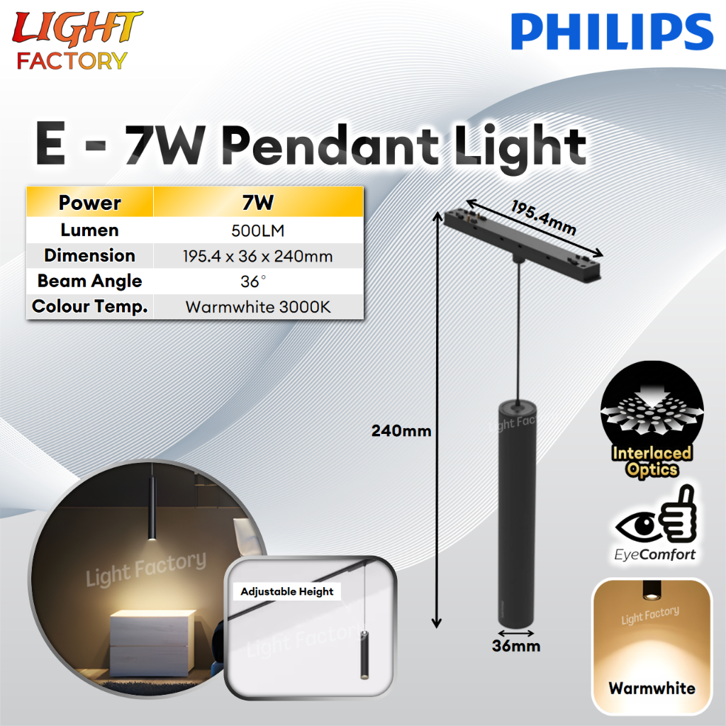 【5.5mm Slim】Philips Ultra Slim LED Magnetic Track Light Surface Linear Flood Adj Spot Pendant Lamp Lampu Trek Magnetik